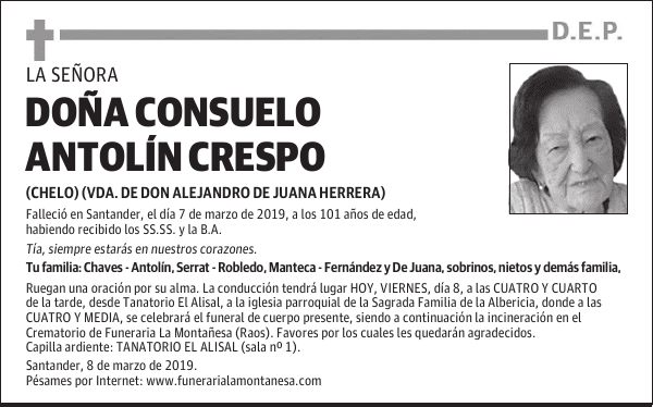 DOÑA CONSUELO ANTOLÍN CRESPO