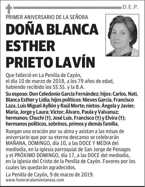 DOÑA BLANCA ESTHER PRIETO LAVÍN