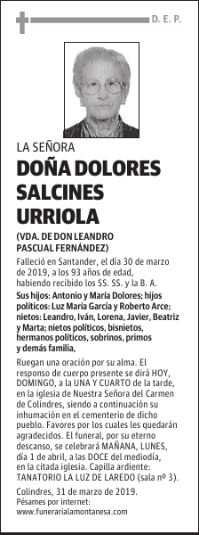 DOÑA DOLORES SALCINES URRIOLA