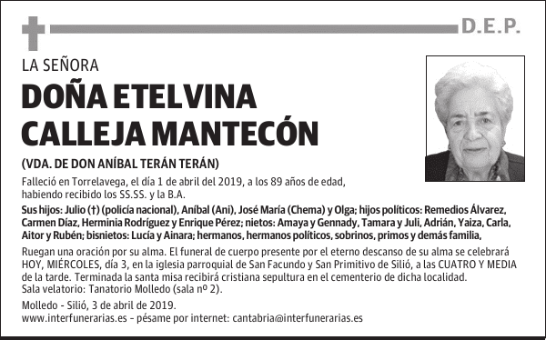DOÑA ETELVINA CALLEJA MANTECÓN