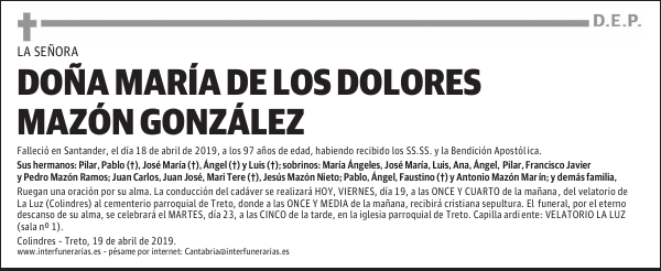 DOÑA MARÍA DE LOS DOLORES MAZÓN GONZÁLEZ