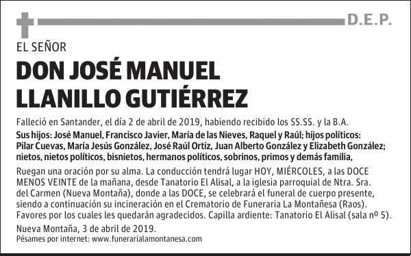 DON JOSÉ MANUEL LLANILLO GUTIÉRREZ