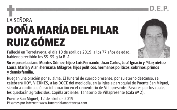 DOÑA MARÍA DEL PILAR RUIZ GÓMEZ