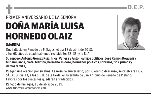 DOÑA MARÍA LUISA HORNEDO OLAIZ