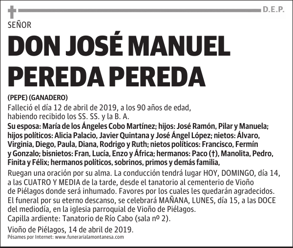 DON JOSÉ MANUEL PEREDA PEREDA