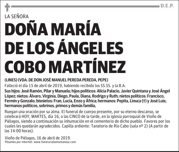 DOÑA MARÍA DE LOS ÁNGELES COBO MARTÍNEZ