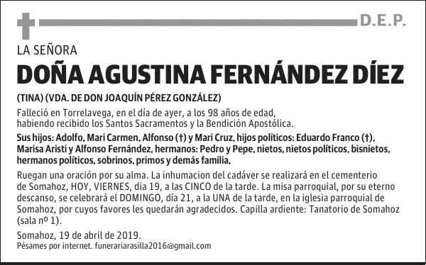 DOÑA AGUSTINA FERNÁNDEZ DÍEZ
