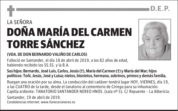 DOÑA MARÍA DEL CARMEN TORRE SÁNCHEZ