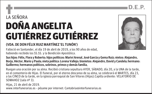 DOÑA ANGELITA GUTIÉRREZ GUTIÉRREZ