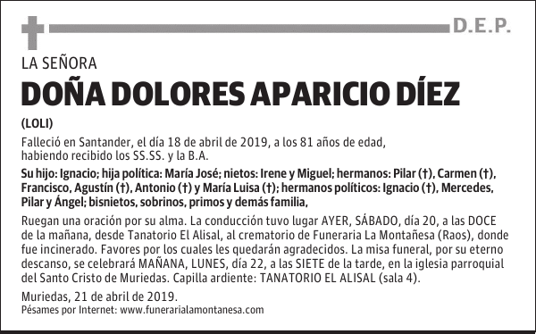 DOÑA DOLORES APARICIO DÍEZ