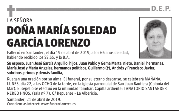 DOÑA MARÍA SOLEDAD GARCÍA LORENZO