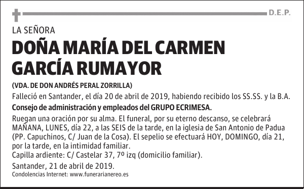 DOÑA MARÍA DEL CARMEN GARCÍA RUMAYOR