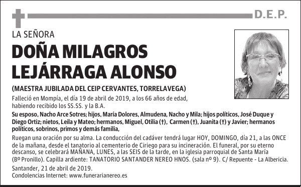 DOÑA MILAGROS LEJÁRRAGA ALONSO