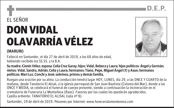 DON VIDAL OLAVARRÍA VÉLEZ