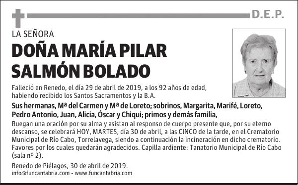 DOÑA MARÍA PILAR SALMÓN BOLADO