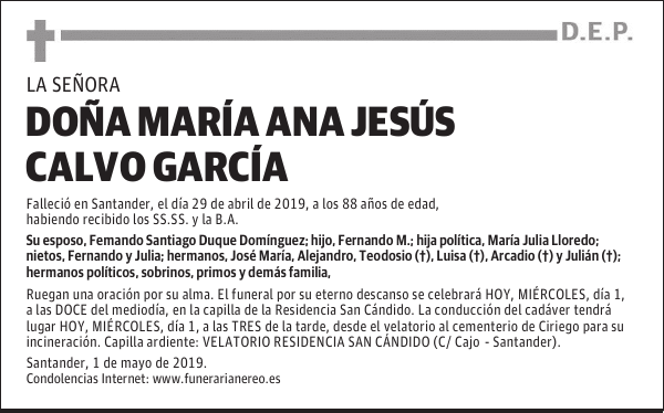 DOÑA MARÍA ANA JESÚS CALVO GARCÍA