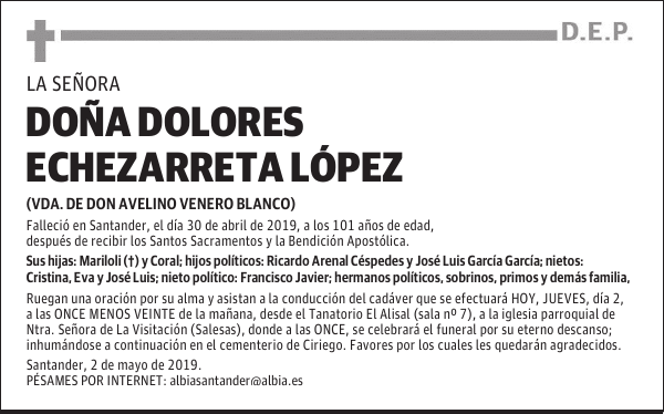 DOÑA DOLORES ECHEZARRETA LÓPEZ