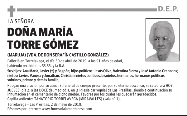 DOÑA MARÍA TORRE GÓMEZ