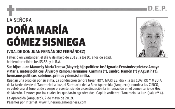 DOÑA MARÍA GÓMEZ SISNIEGA