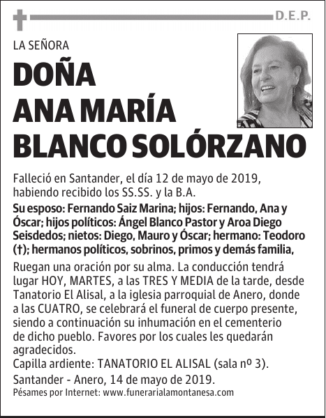 DOÑA ANA MARÍA BLANCO SOLÓRZANO