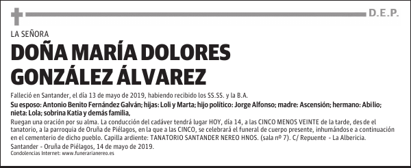 DOÑA MARÍA DOLORES GONZÁLEZ ÁLVAREZ