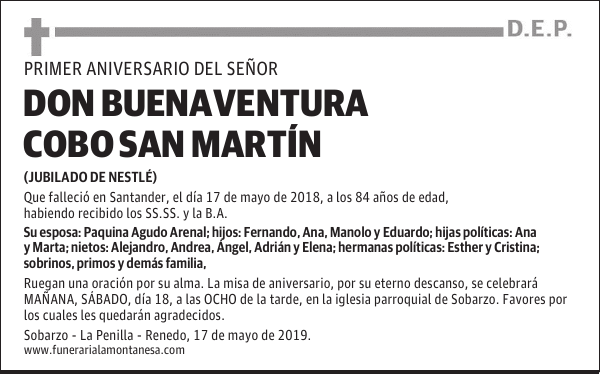 DON BUENAVENTURA COBO SAN MARTÍN