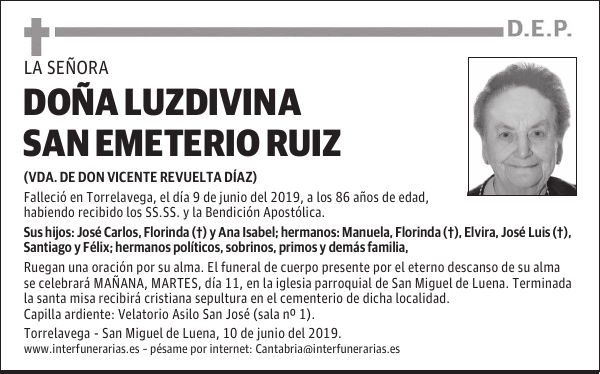 DOÑA LUZDIVINA SAN EMETERIO RUIZ