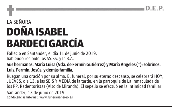 DOÑA ISABEL BARDECI GARCÍA