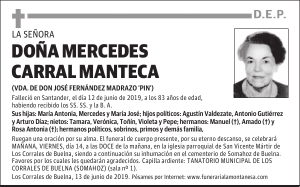 DOÑA MERCEDES CARRAL MANTECA