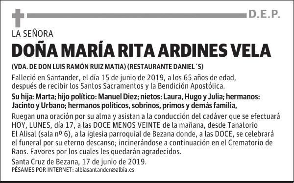 DOÑA MARÍA RITA ARDINES VELA