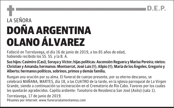 DOÑA ARGENTINA OLANO ÁLVAREZ