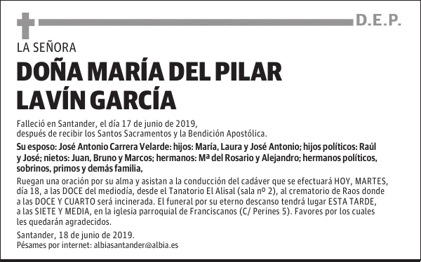 DOÑA MARÍA DEL PILAR LAVÍN GARCÍA