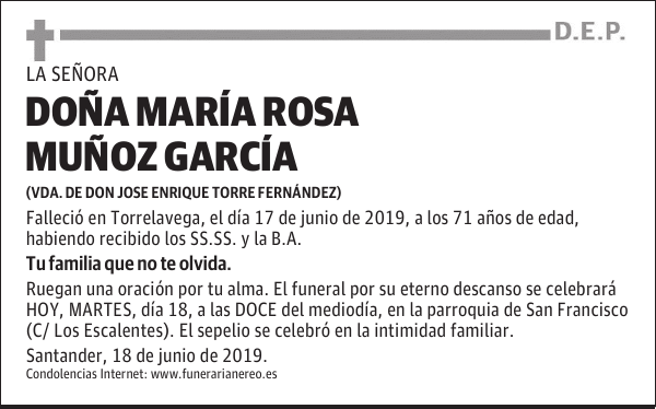 DOÑA MARÍA ROSA MUÑOZ GARCÍA