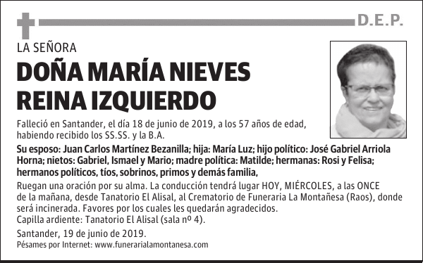 DOÑA MARÍA NIEVES REINA IZQUIERDO