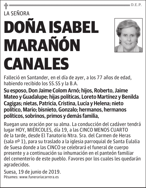 DOÑA ISABEL MARAÑÓN CANALES