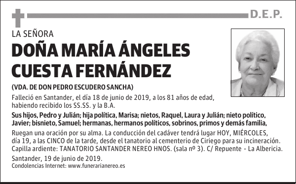 DOÑA MARÍA ÁNGELES CUESTA FERNÁNDEZ