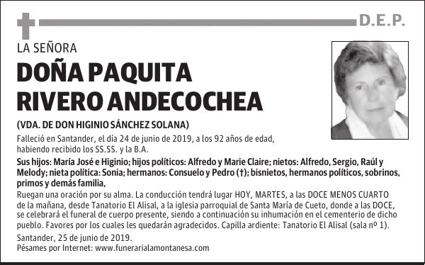 DOÑA PAQUITA RIVERO ANDECOCHEA