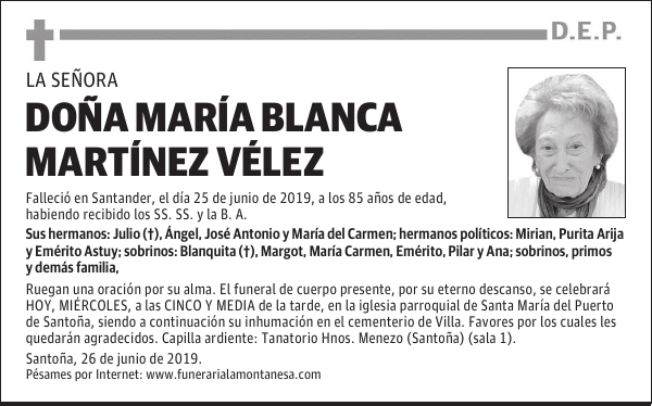 DOÑA MARÍA BLANCA MARTÍNEZ VÉLEZ