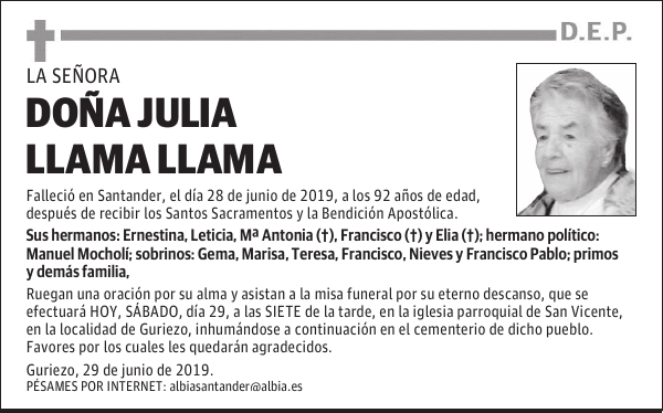 DOÑA JULIA LLAMA LLAMA