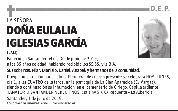 DOÑA EULALIA IGLESIAS GARCÍA