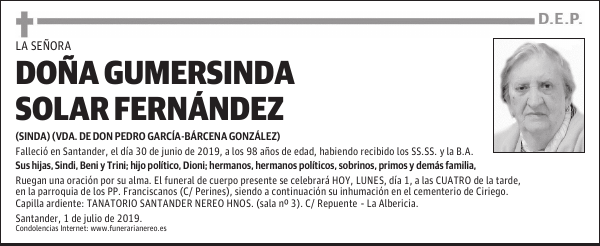 DOÑA GUMERSINDA SOLAR FERNÁNDEZ