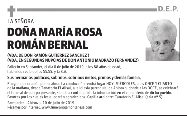 DOÑA MARÍA ROSA ROMÁN BERNAL