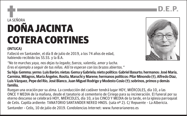 DOÑA JACINTA COTERA CORTINES