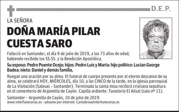 DOÑA MARÍA PILAR CUESTA SARO