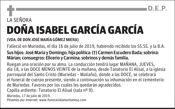 DOÑA ISABEL GARCÍA GARCÍA