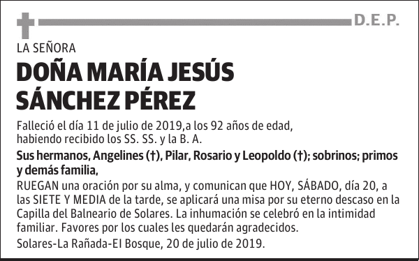 DOÑA MARÍA JESÚS SÁNCHEZ PÉREZ