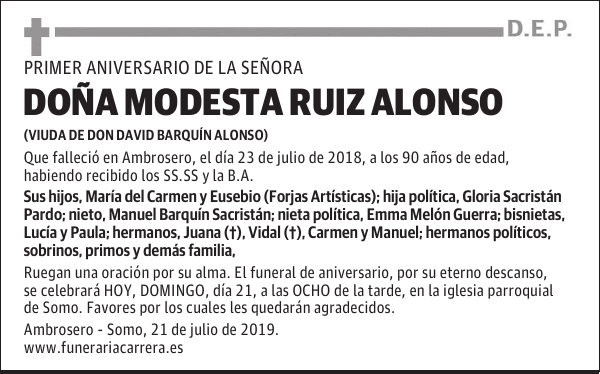 DOÑA MODESTA RUIZ ALONSO