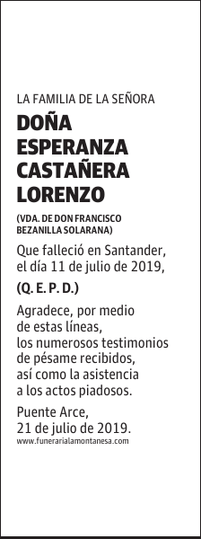 DOÑA ESPERANZA CASTAÑERA LORENZO