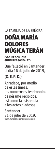 DOÑA MARÍA DOLORES MÚGICA TERÁN