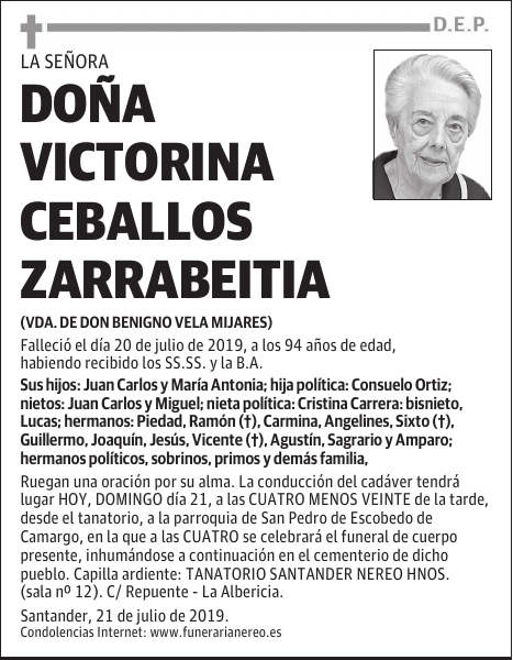 DOÑA VICTORINA CEBALLOS ZARRABEITIA